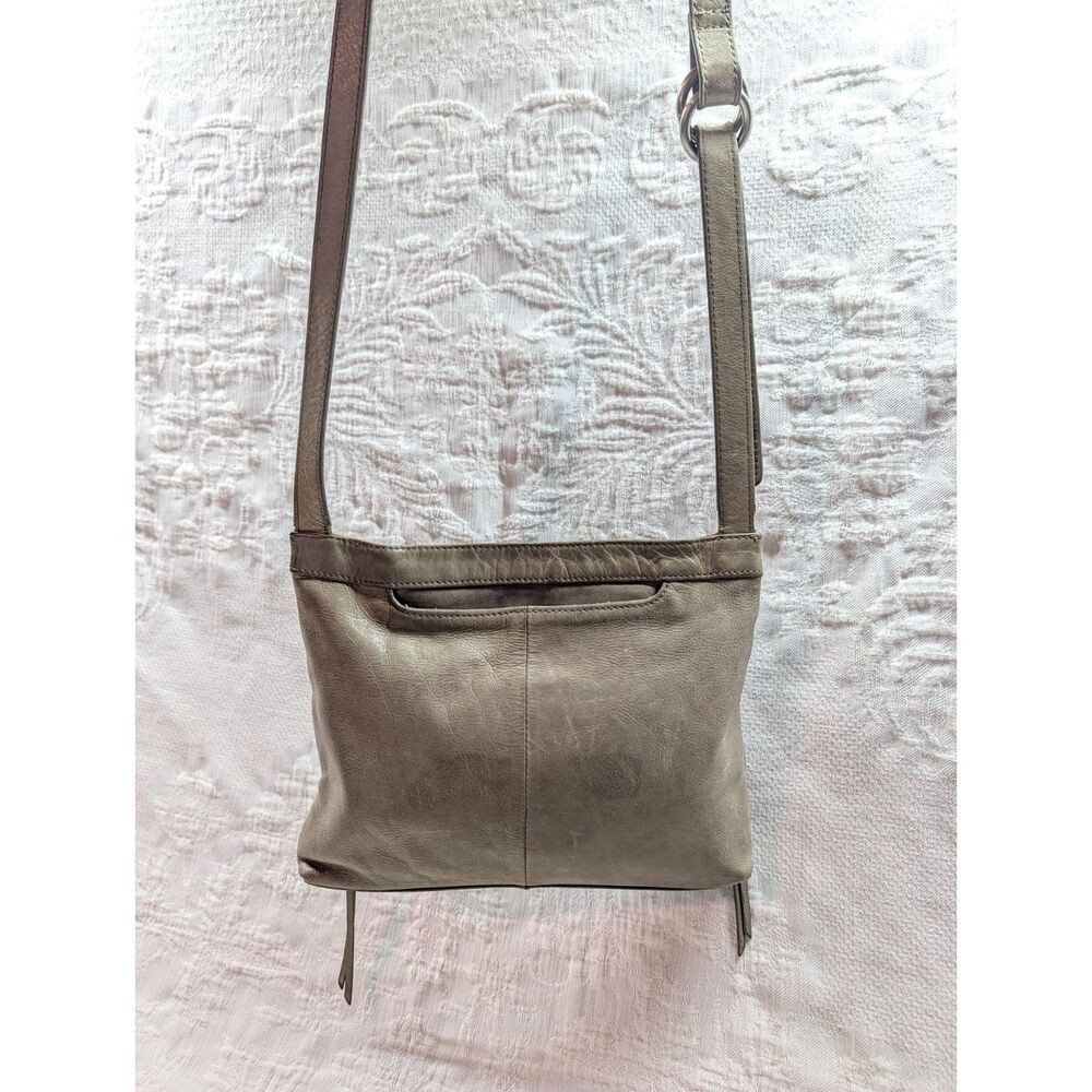 HOBO Cassie Gray Crossbody Bag with Front Zip Pockets - Orange Theme Inside - Picture 2 of 5